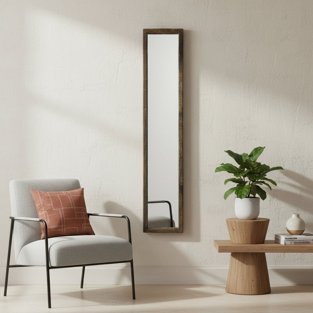 59" Brown Solid Wood Framed Accent Mirror