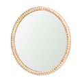30" Natural Solid Wood Beaded Round Framed Accent Mirror