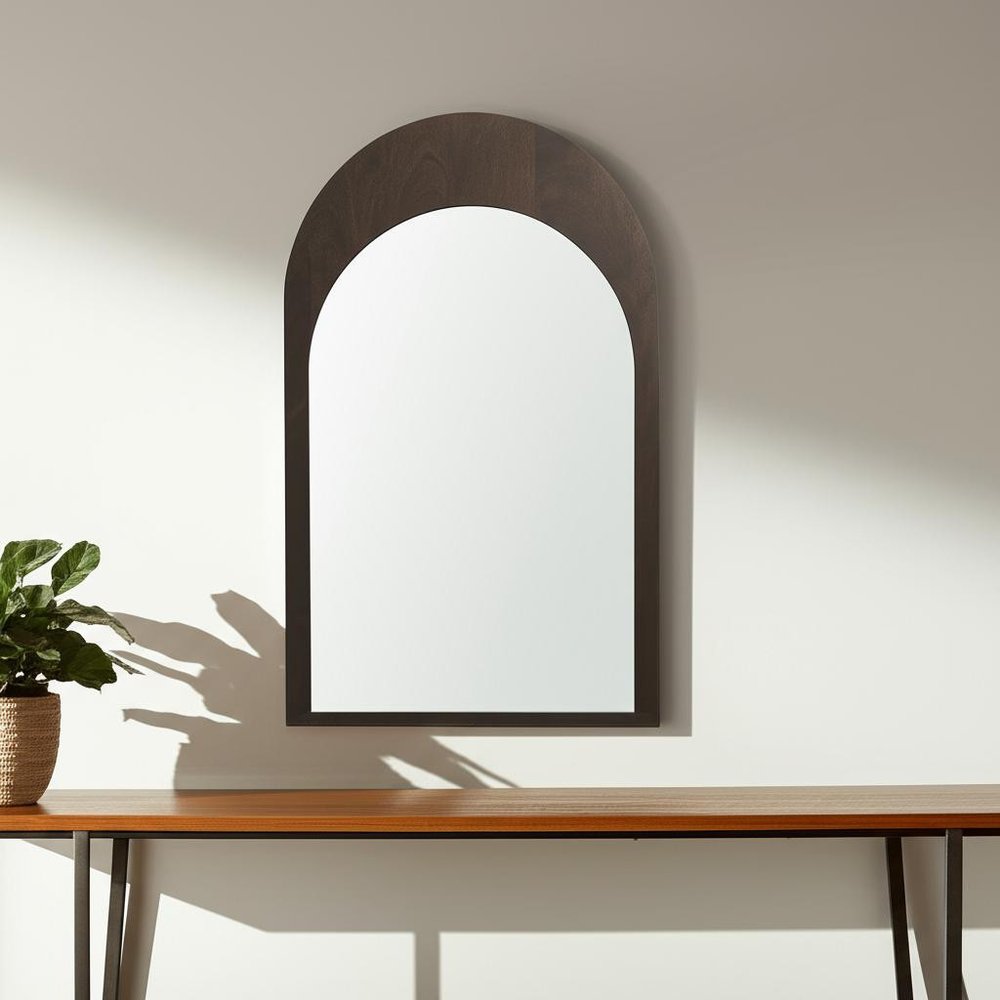 36" Brown Solid Wood Arch Framed Accent Mirror