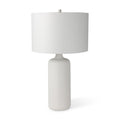 31" White Round Bedside Lamp With Drum Shade