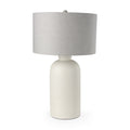 33" Cream Round Bedside Lamp With Drum Shade