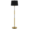 60" Antiqued Brass Metal Floor Lamp With Black Fabric Drum Shade
