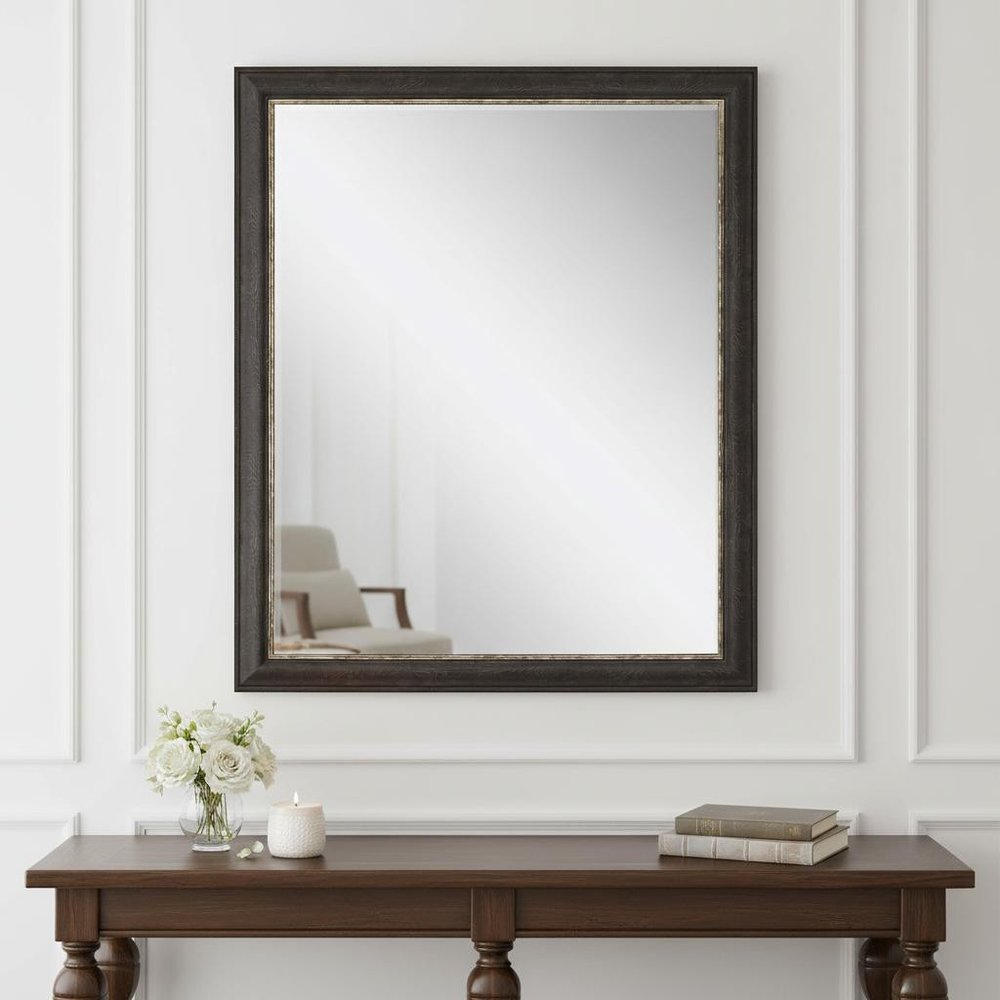 33" Dark Brown Framed Accent Mirror