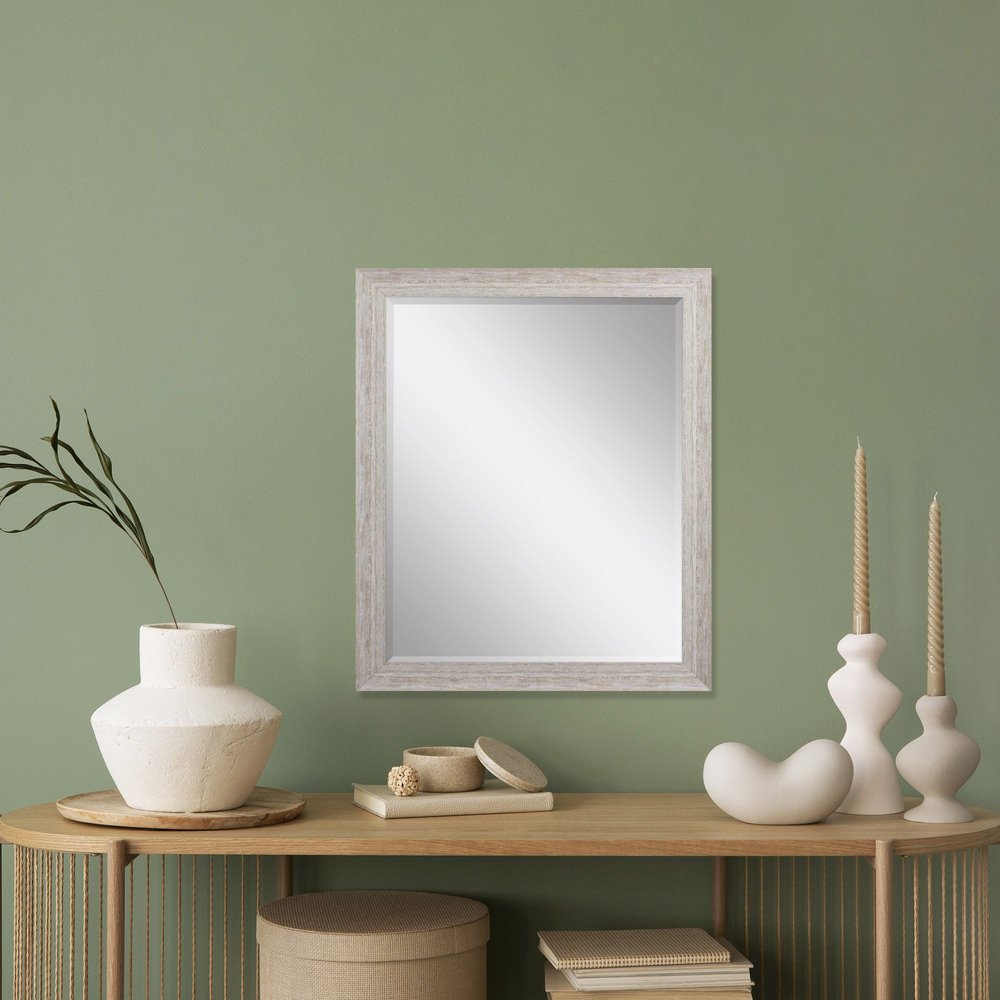 32" White Distressed Wood Framed Accent Mirror