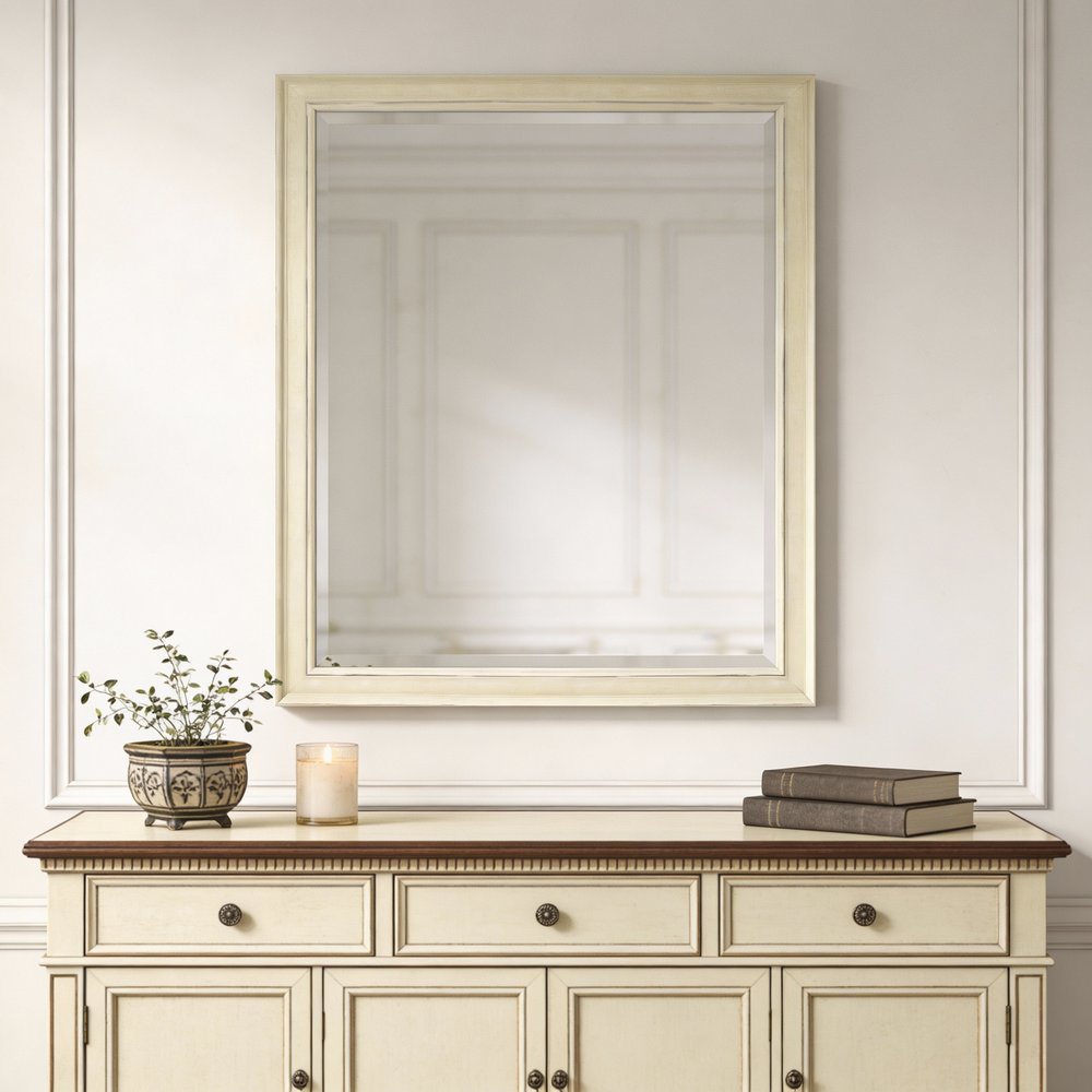 52" Ivory Distressed Wood Framed Accent Mirror