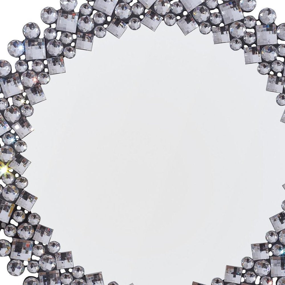 20" Silver Round Faux Crystal Bling Framed Accent Mirror