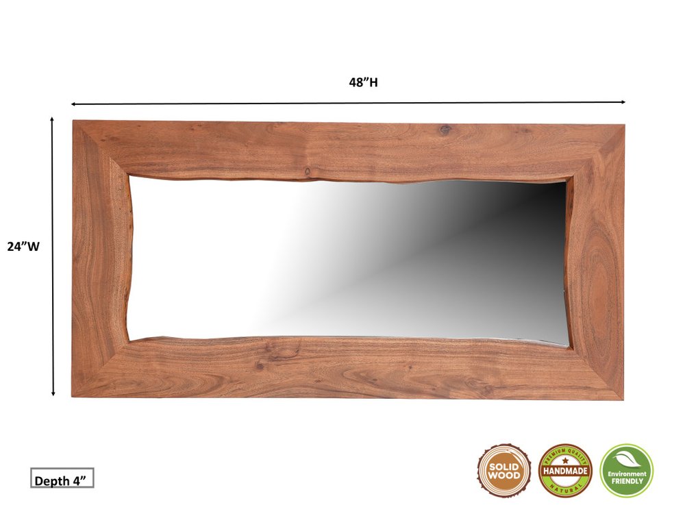 24" Brown Solid Wood Live Edge Freestanding and Wall Mount Accent Mirror