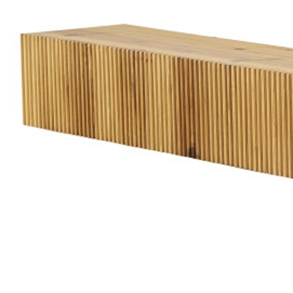 59" Natural Ribbed Texture Solid Wood Wall Mounted Mantel Floating Shelf