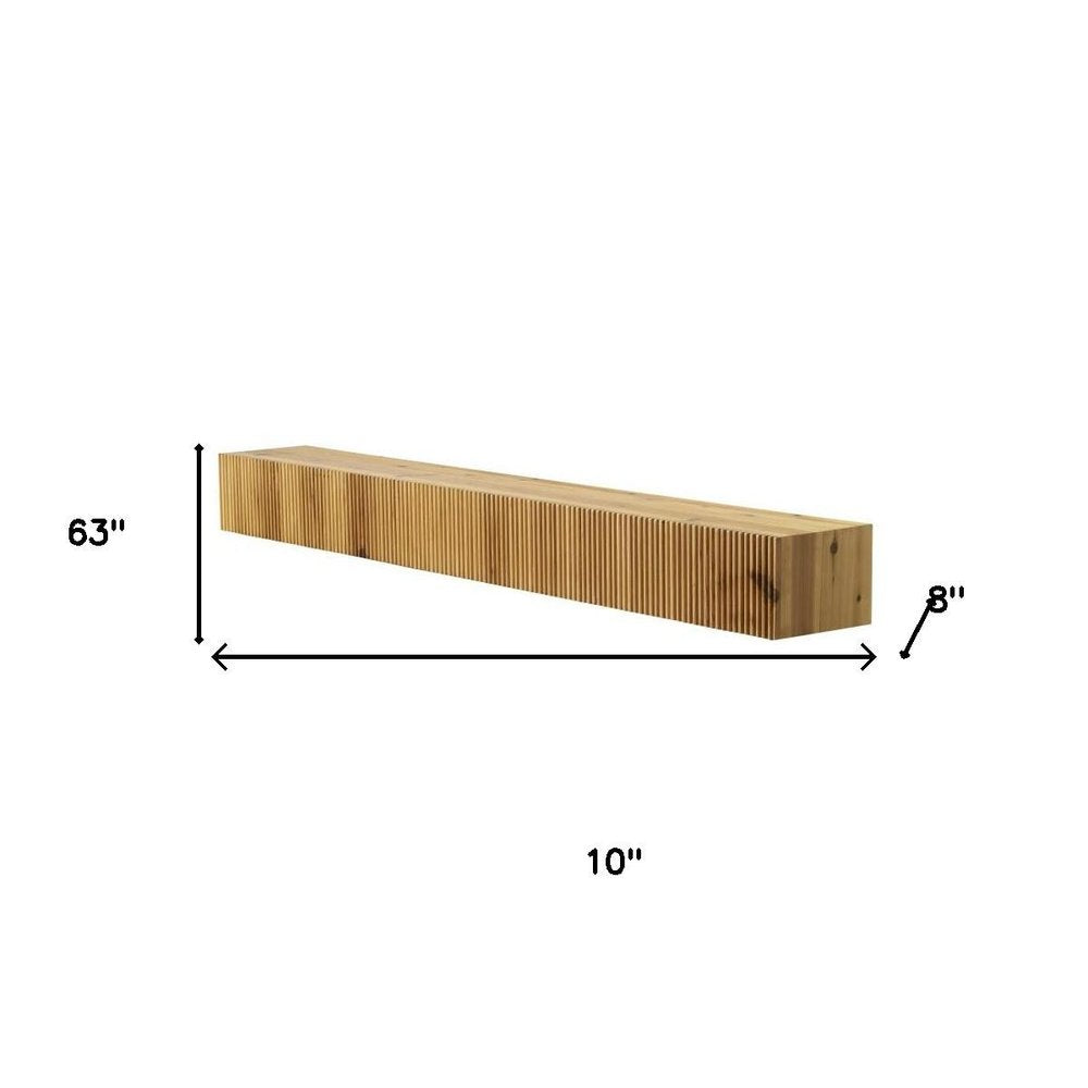 59" Natural Ribbed Texture Solid Wood Wall Mounted Mantel Floating Shelf