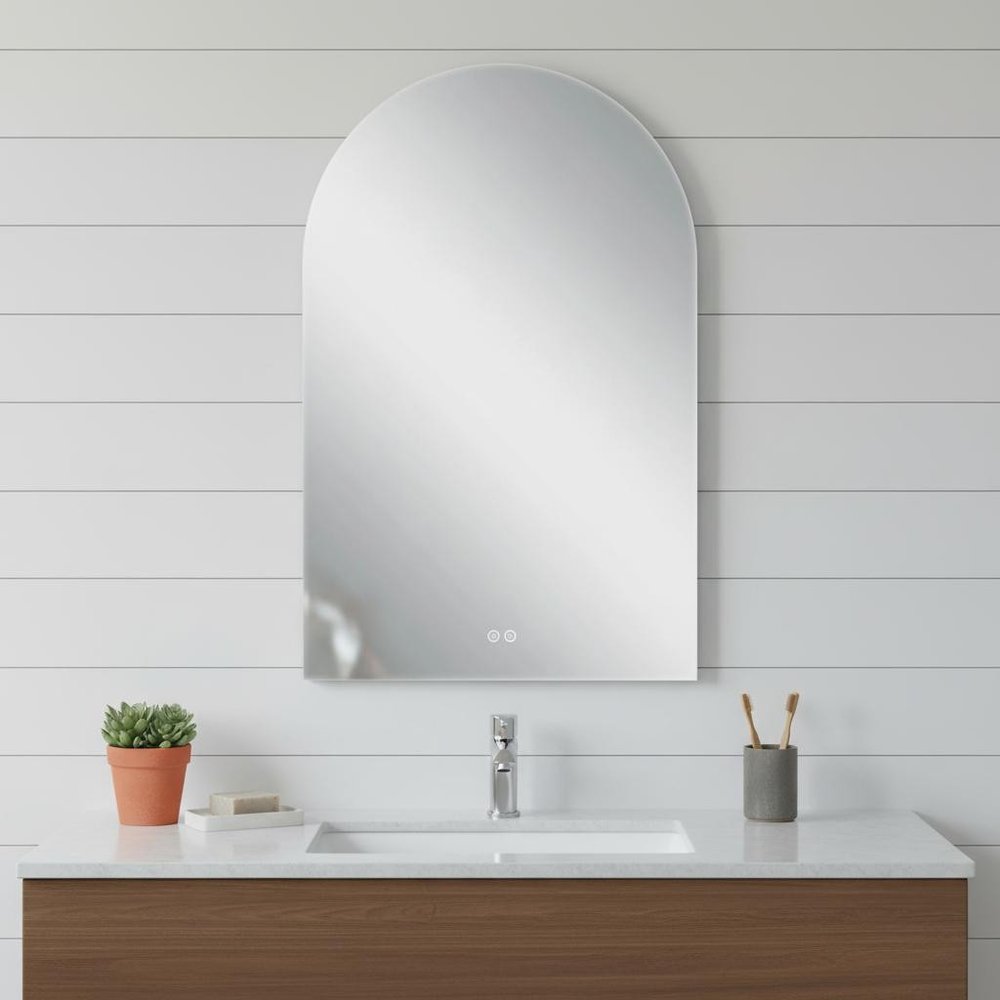 38" White Arch Lighted Frameless Bathroom Vanity Mirror