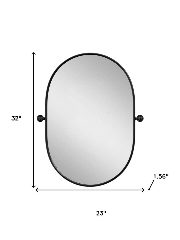 32" Black Aluminum Oval Adjustable Tilting Framed Accent Mirror