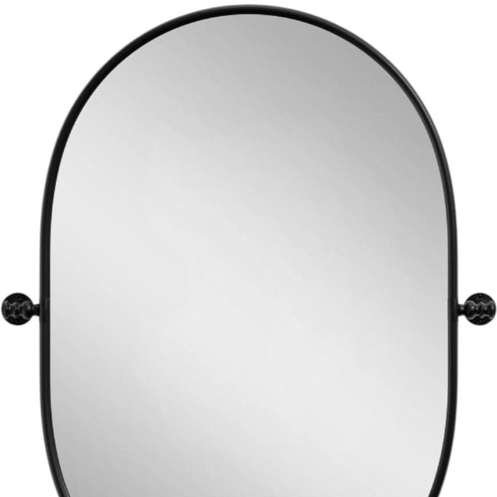 32" Black Aluminum Oval Adjustable Tilting Framed Accent Mirror