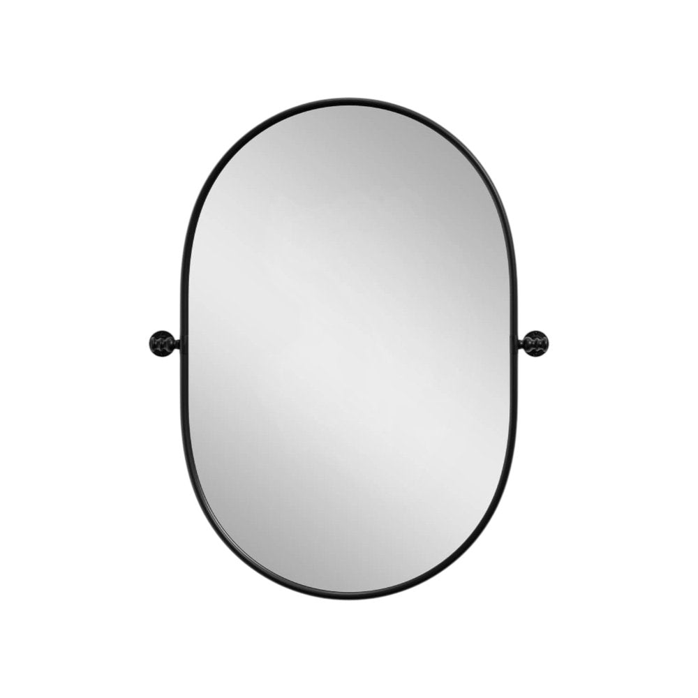 32" Black Aluminum Oval Adjustable Tilting Framed Accent Mirror