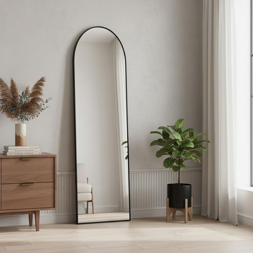 59" Black Aluminum Arch Freestanding Or Wall Mount Framed Full Length Mirror