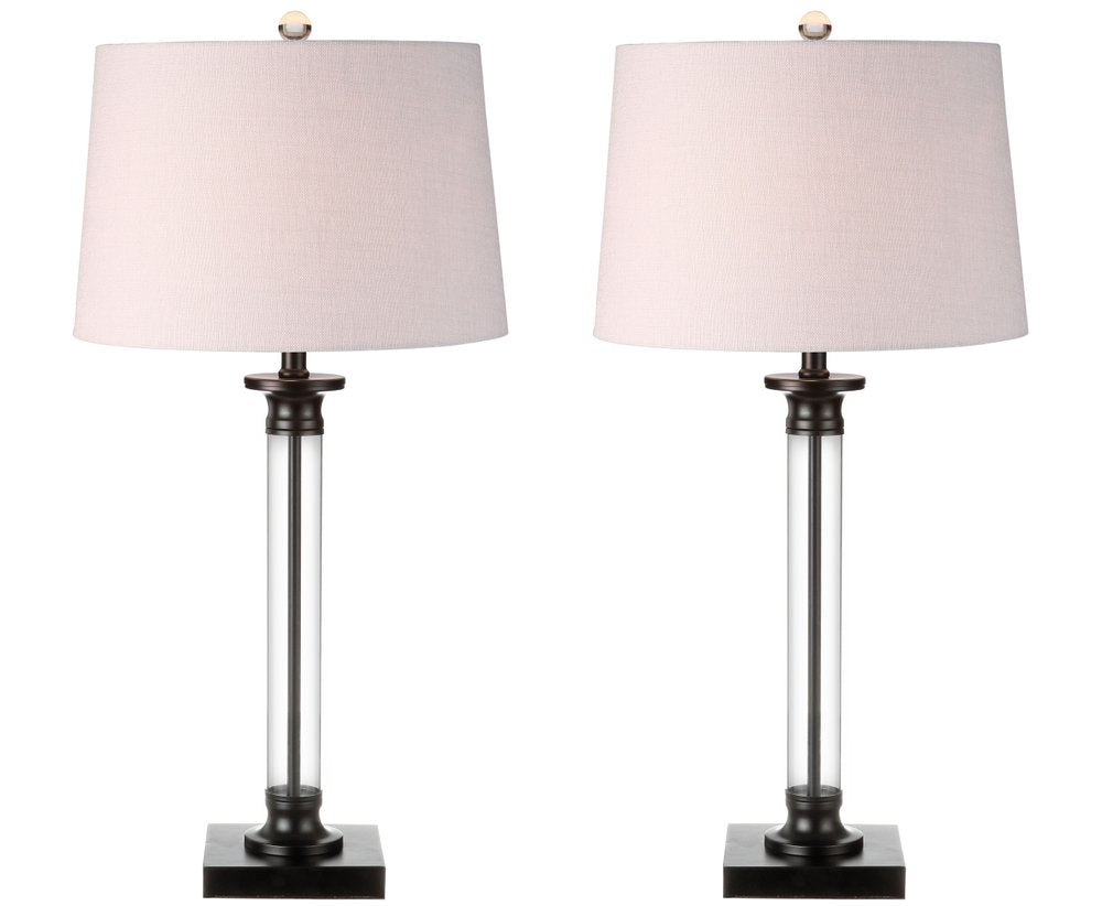 Set of Two 30" Black Table Lamps With Drum Shades