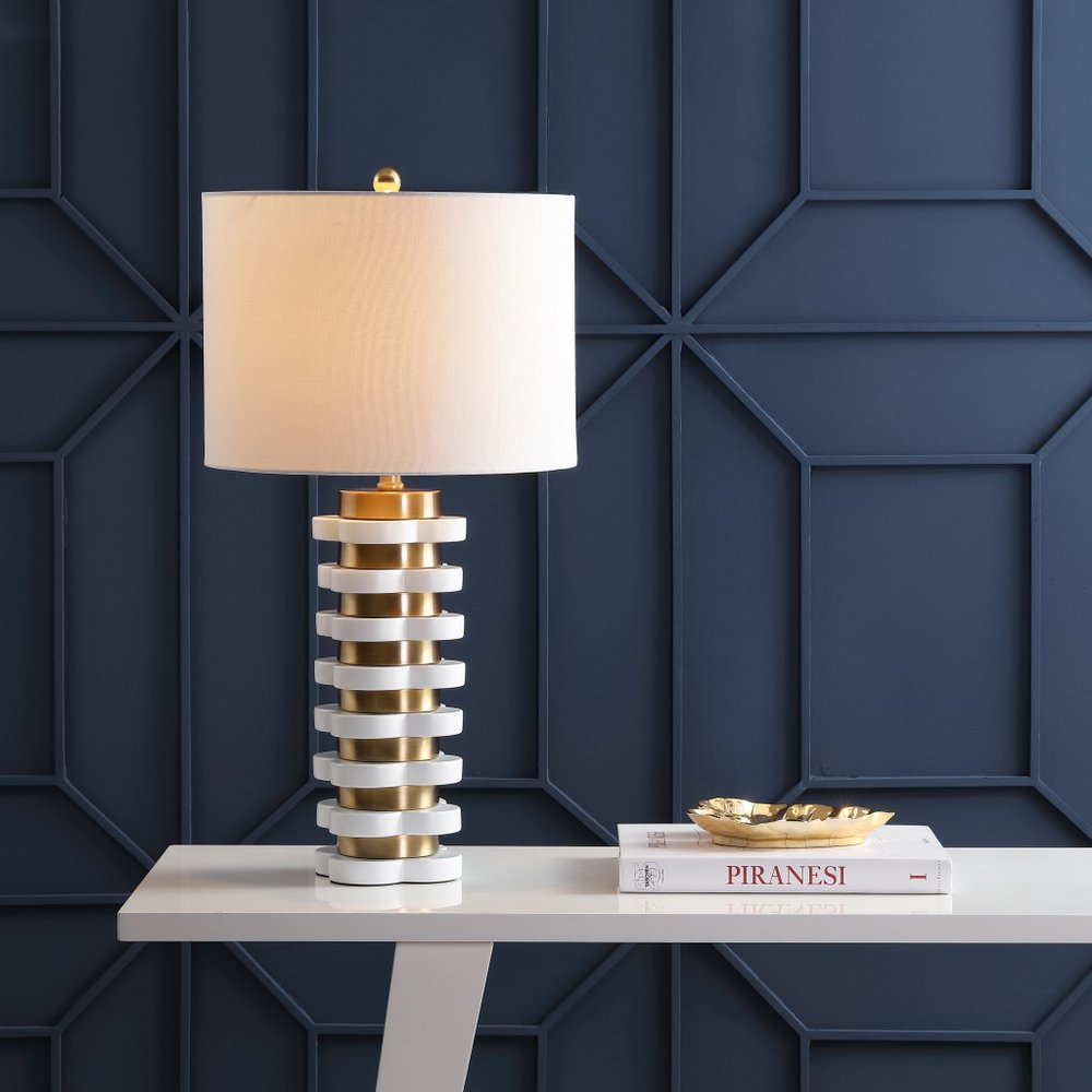 27" White Novelty Table Lamp With Drum Shade