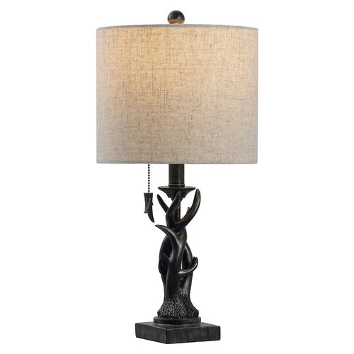 21" Black Antlers Table Lamp With Drum Shade
