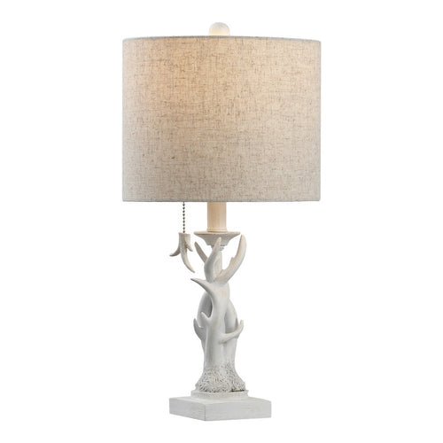 21" Antiqued White Antlers Desk Lamp With Drum Shade