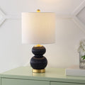 20" Navy Blue And Gold Gourd Table Lamp With Drum Shade