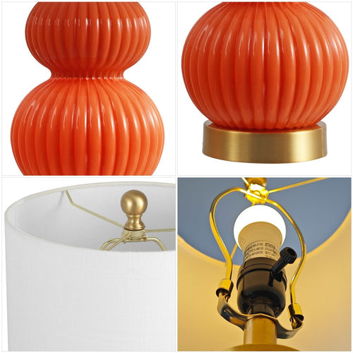 20" Gold Gourd Table Lamp With Drum Shade