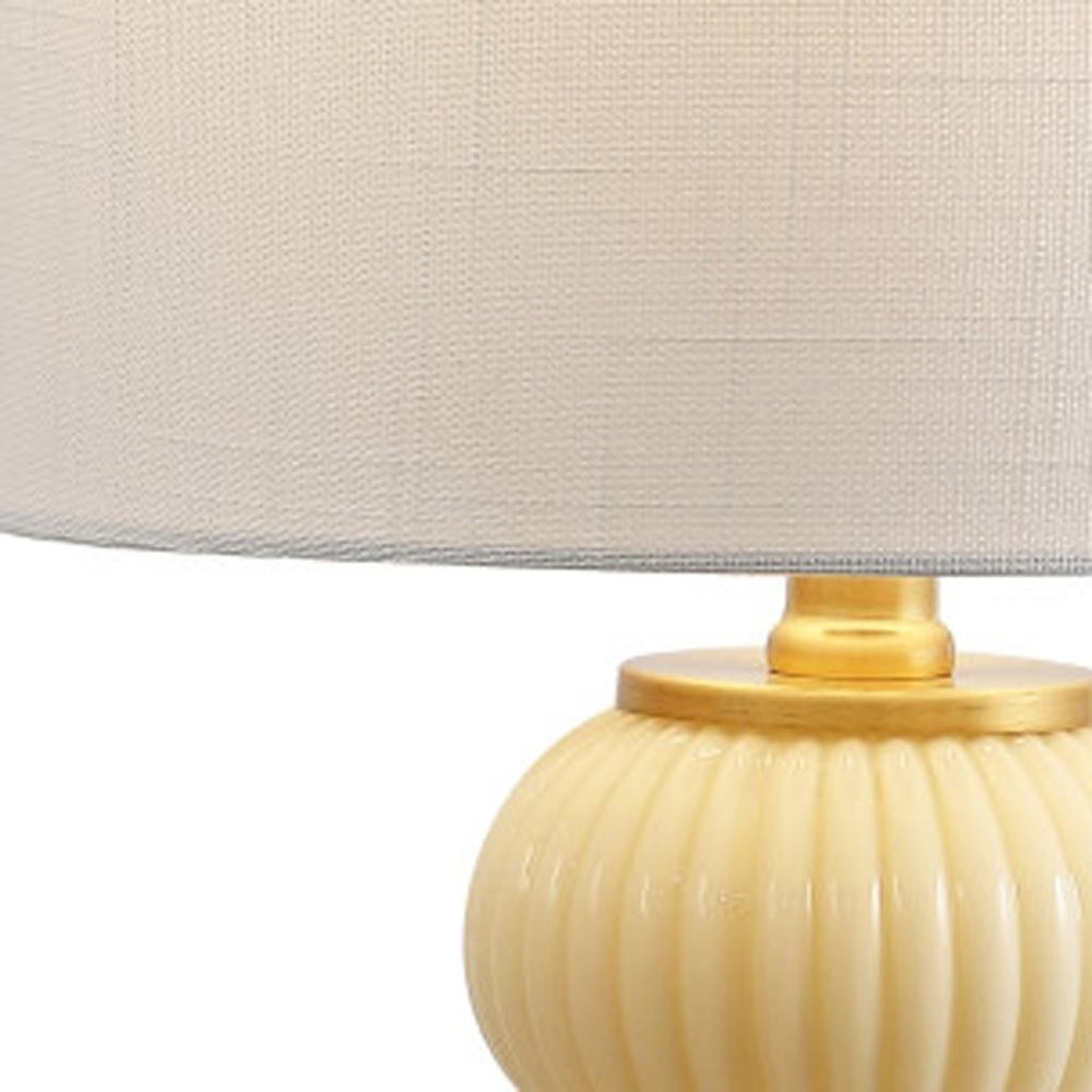 20" Gold Gourd Table Lamp With Drum Shade