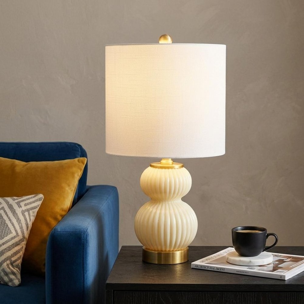 20" Gold Gourd Table Lamp With Drum Shade