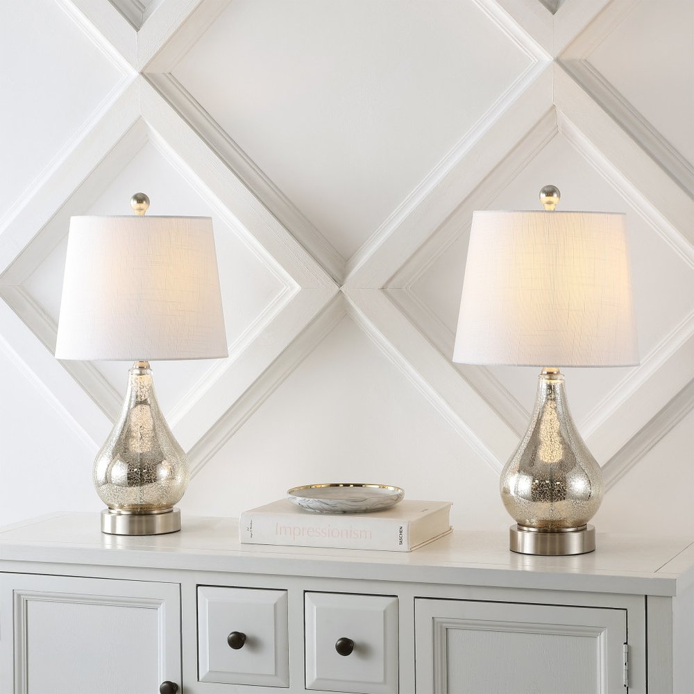 Set of Two 21" Nickel Gourd Table Lamps With Empire Shades