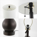 Set of Two 24" Antiqued Bronze Gourd Table Lamps With Drum Shades