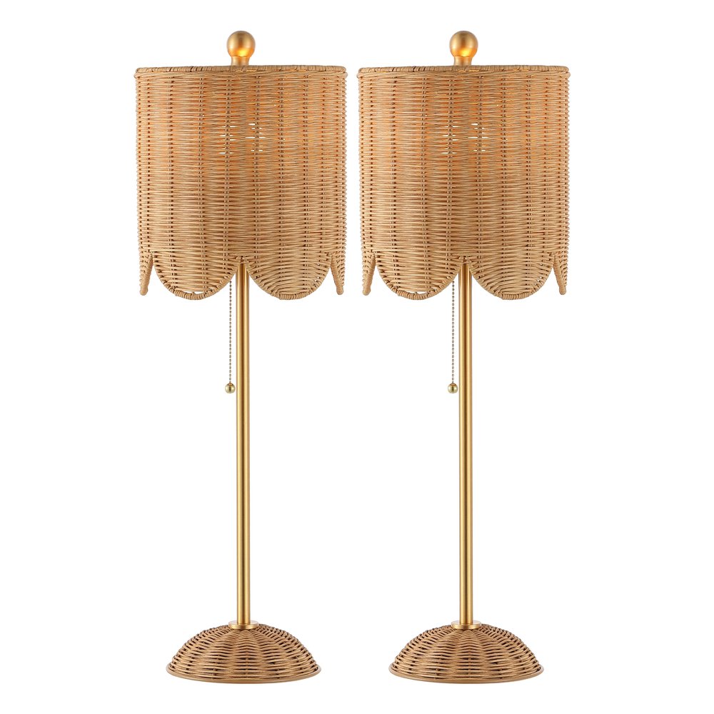 Set of Two 28" Brown Table Lamps With Drum Shades