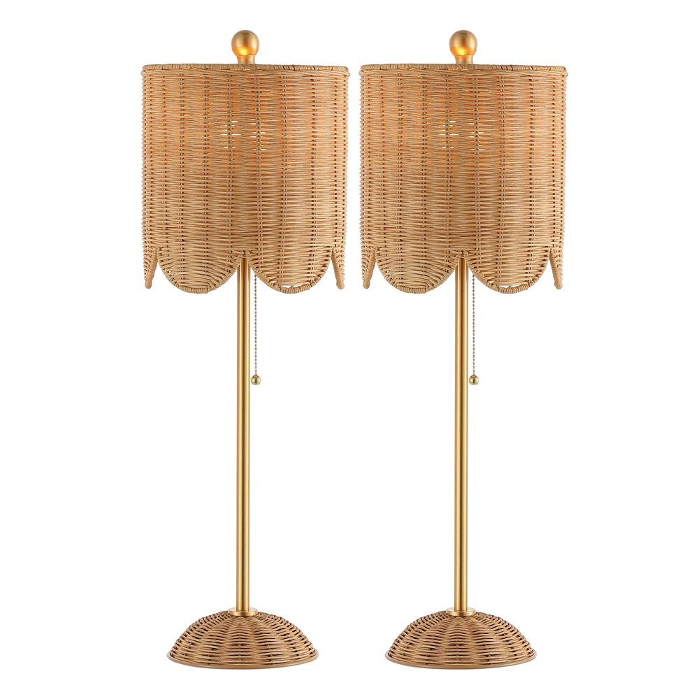 Set of Two 28" Brown Table Lamps With Drum Shades