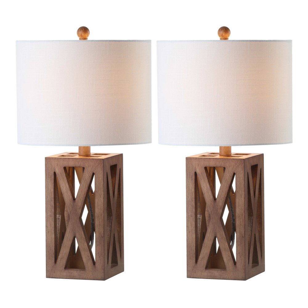 Set of Two 22" Brown Table Lamps With Drum Shades