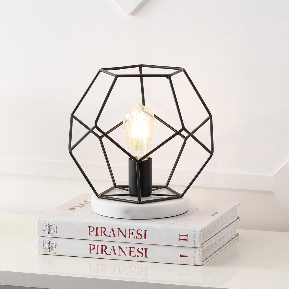 10-Inch Black Geometric Marble Table Lamp