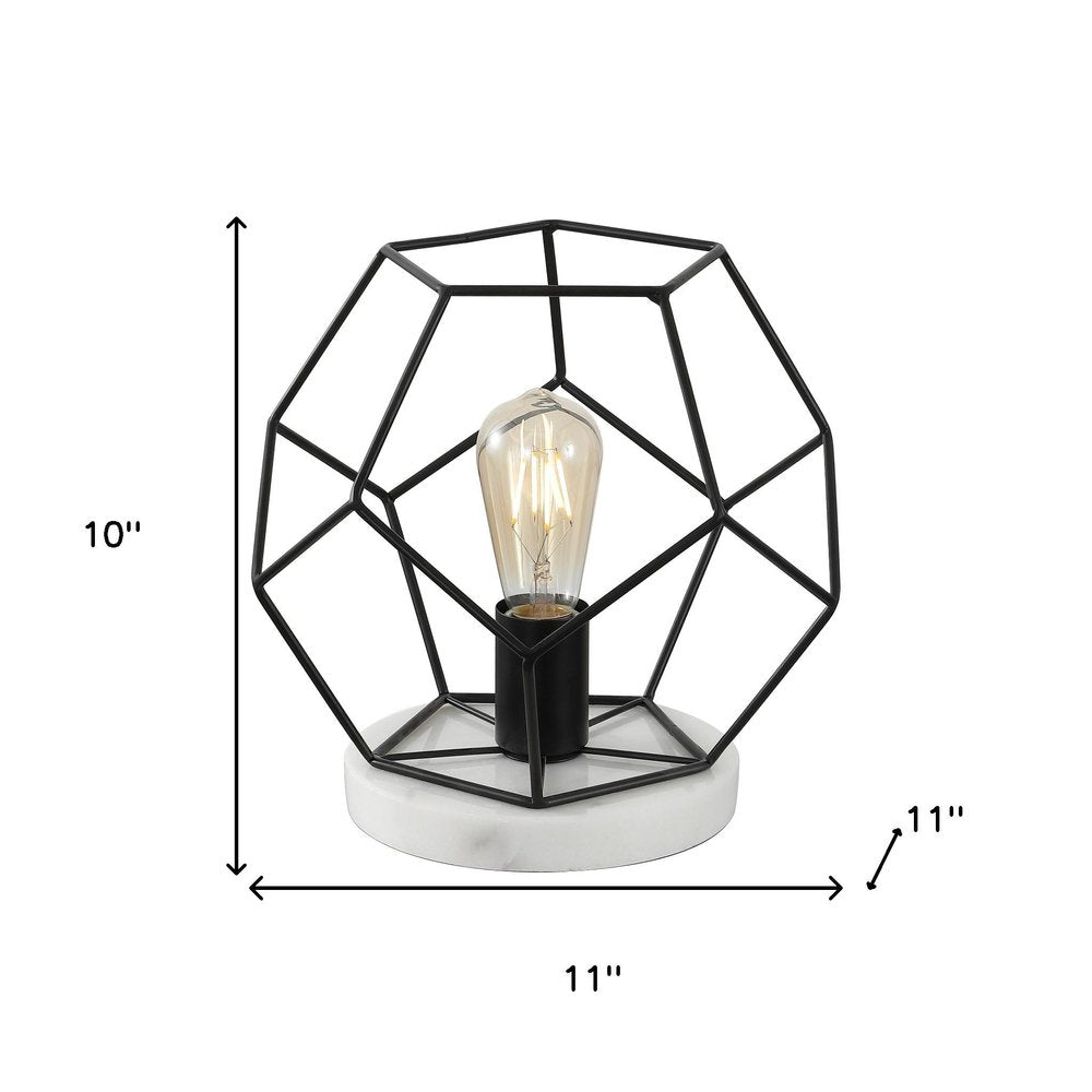 10-Inch Black Geometric Marble Table Lamp