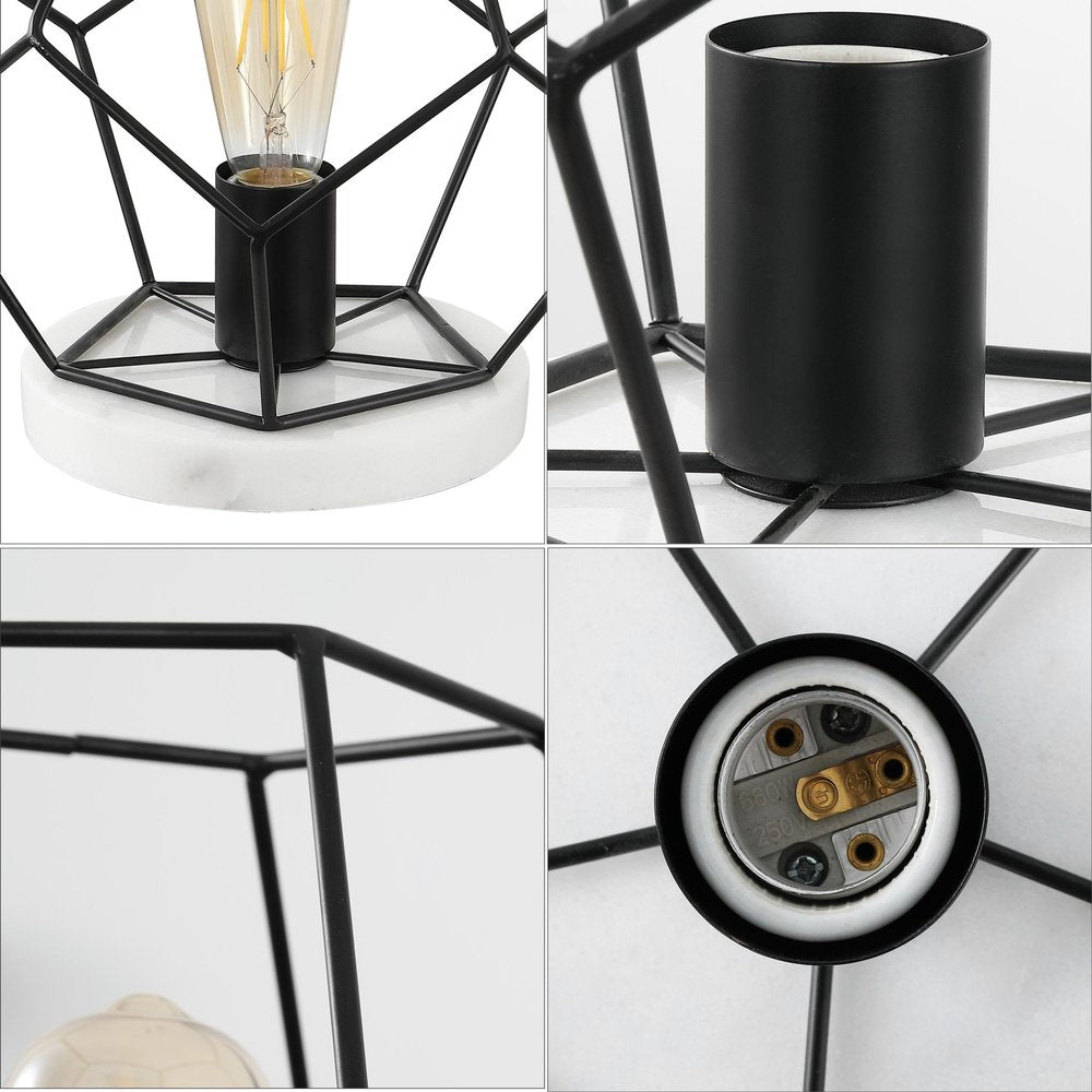 10-Inch Black Geometric Marble Table Lamp