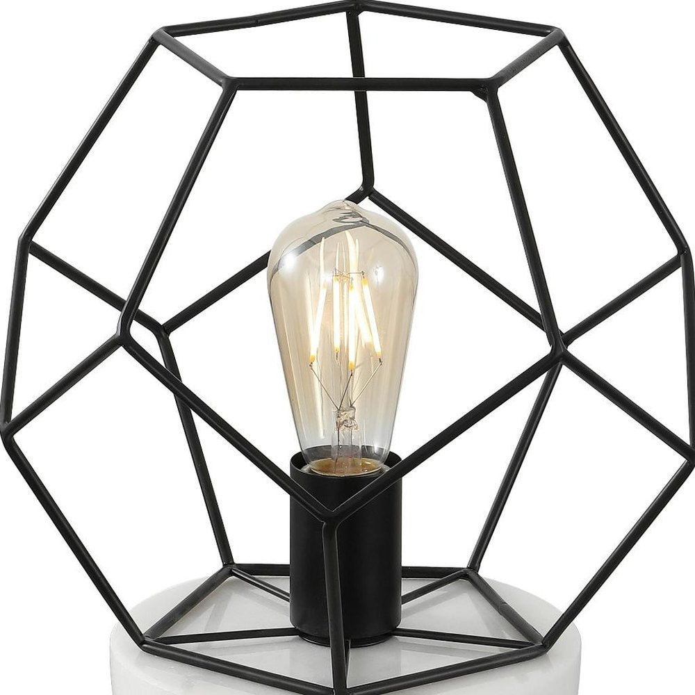 10-Inch Black Geometric Marble Table Lamp
