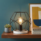 10-Inch Black Geometric Marble Table Lamp