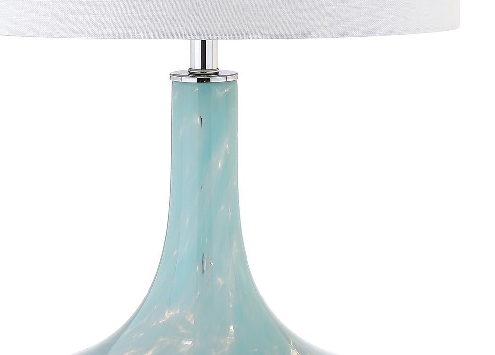 29" Light Blue And Clear Teardrop Glass Table Lamp With Drum Shade