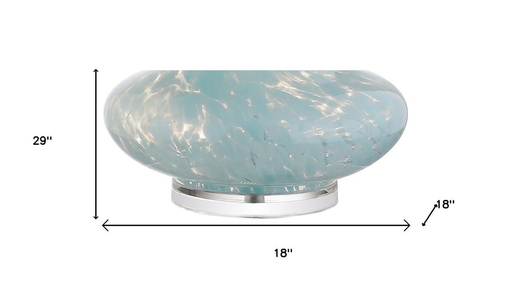 29" Light Blue And Clear Teardrop Glass Table Lamp With Drum Shade