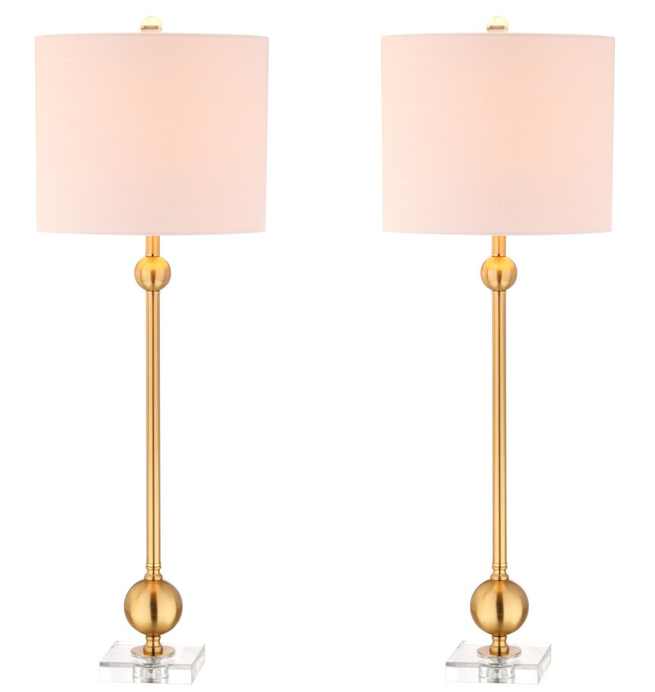 Set of Two 35" Clear And Brass Table Lamps With Drum Shades