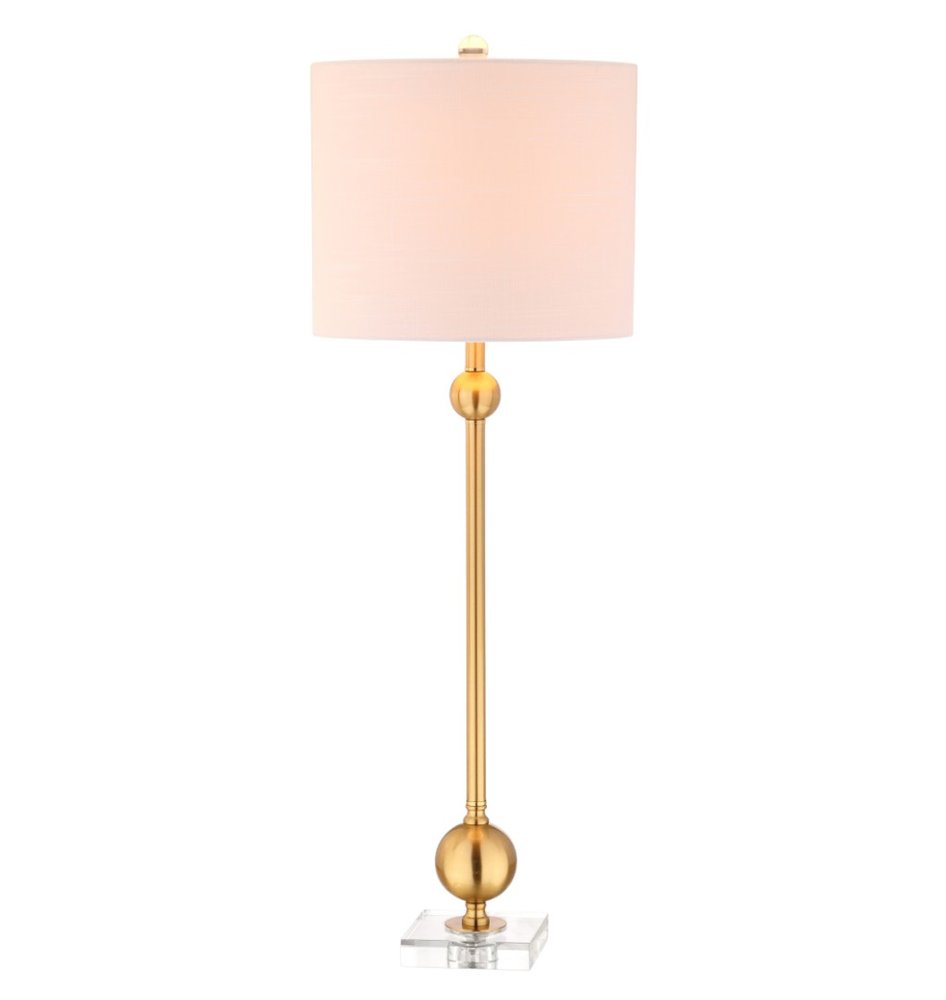 Set of Two 35" Clear And Brass Table Lamps With Drum Shades