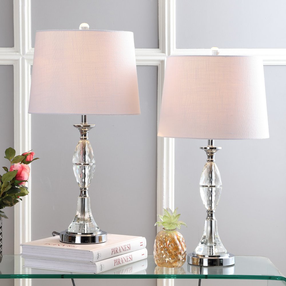 Set of Two 26" Clear And Silver Novelty Table Lamps With Drum Shades