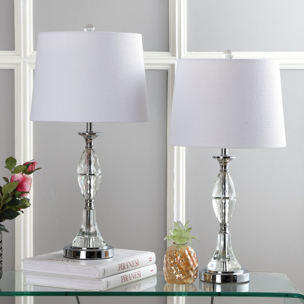 Set of Two 26" Clear And Silver Novelty Table Lamps With Drum Shades