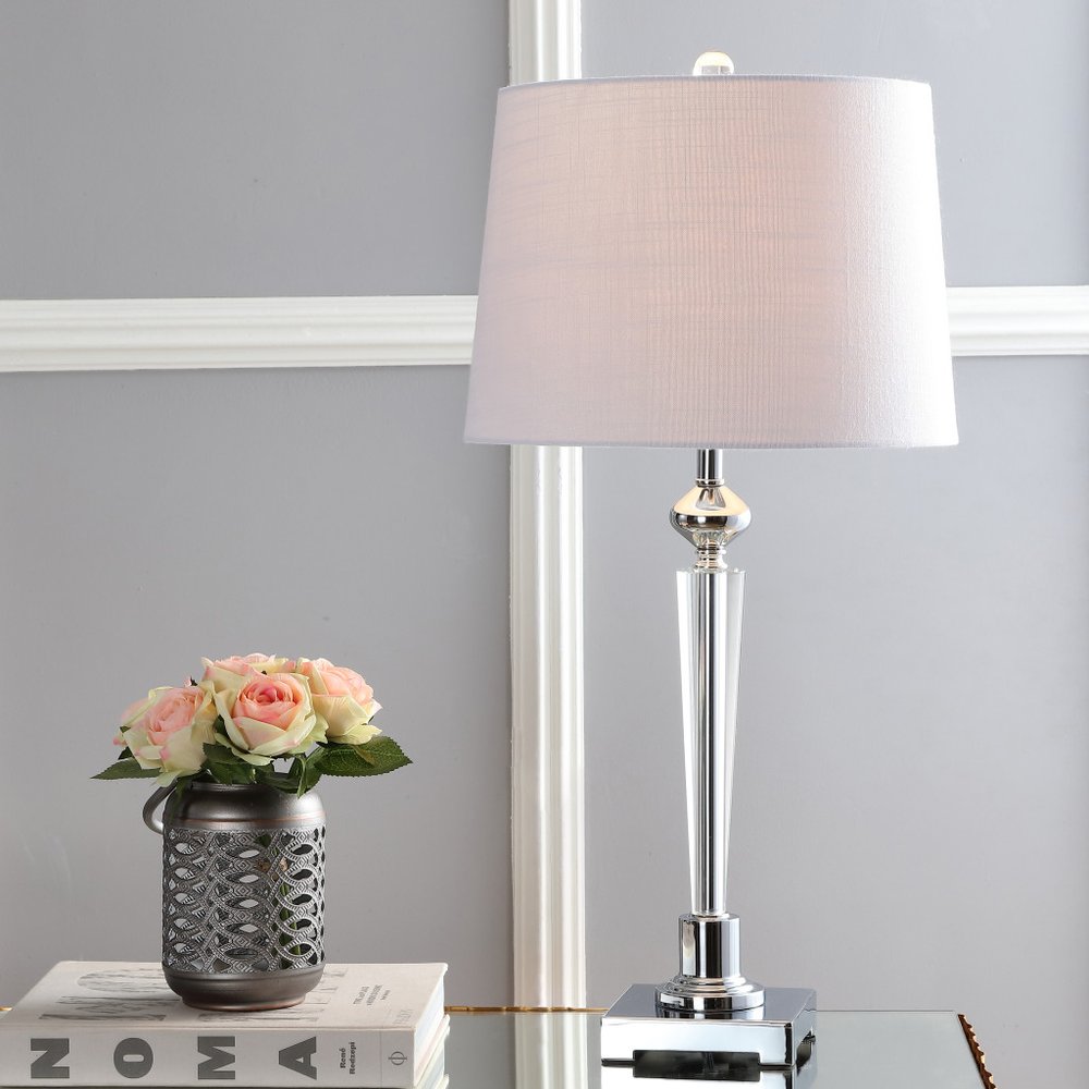 28" Silver Table Lamp With Drum Shade