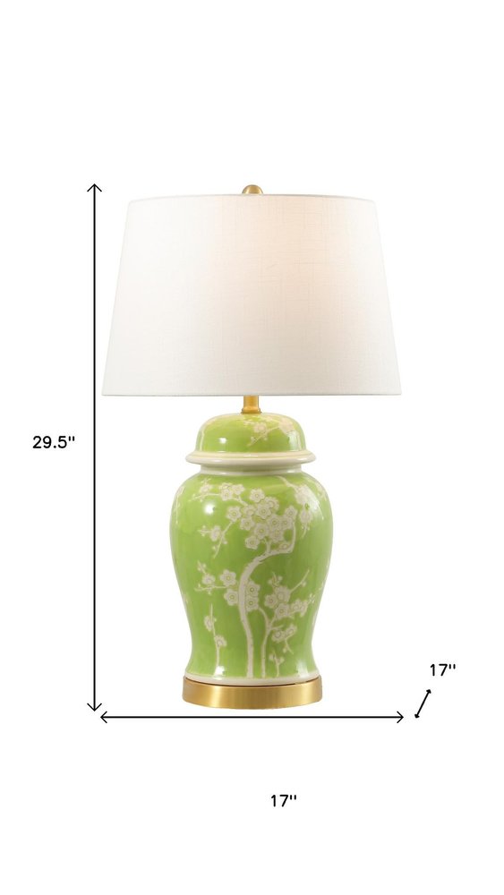 30" Green And Gold Novelty Table Lamp With Empire Shade