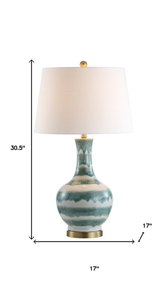 31" Gold Round Table Lamp With Globe Shade