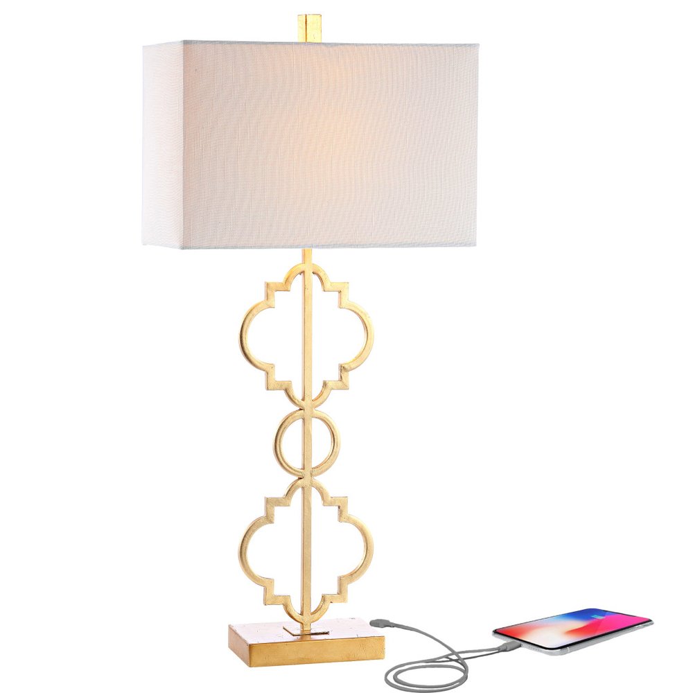 32" Gold Geometric Table Lamp With Shade