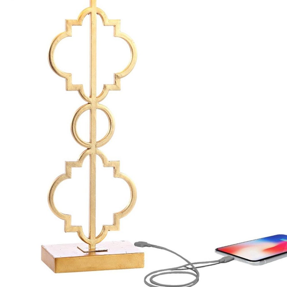 32" Gold Geometric Table Lamp With Shade