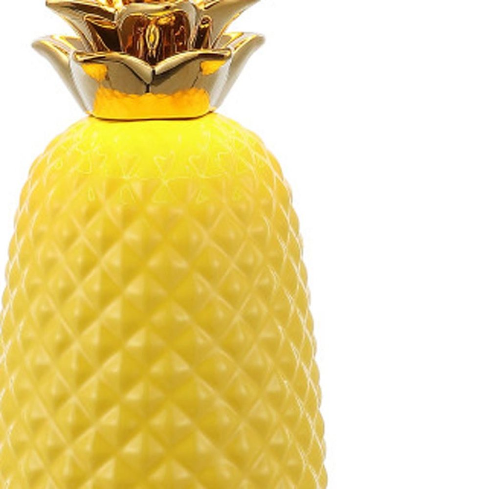 23" Yellow Gold And Clear Ceramic And Acrylic Pineapple Table Lamp With Globe Shade