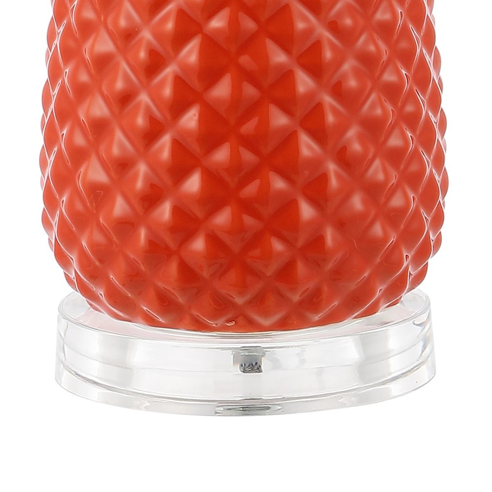 23" Orange Gold And Clear Ceramic And Acrylic Pineapple Table Lamp With Drum Shade