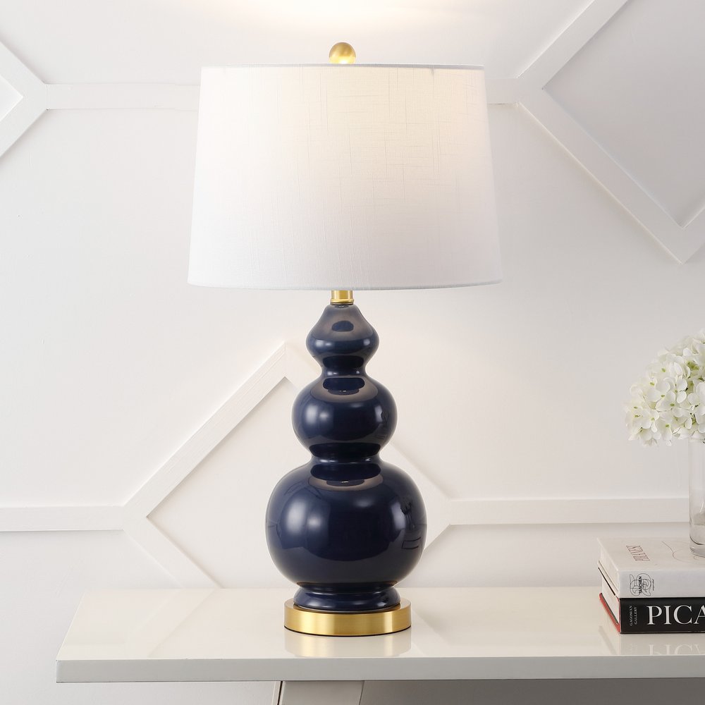 28" Navy Blue And Gold Novelty Table Lamp With Empire Shade